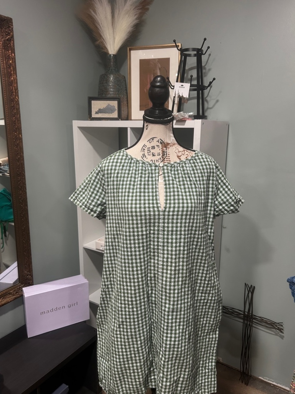 Free Assembly Green Gingham Short Sleeve Dress